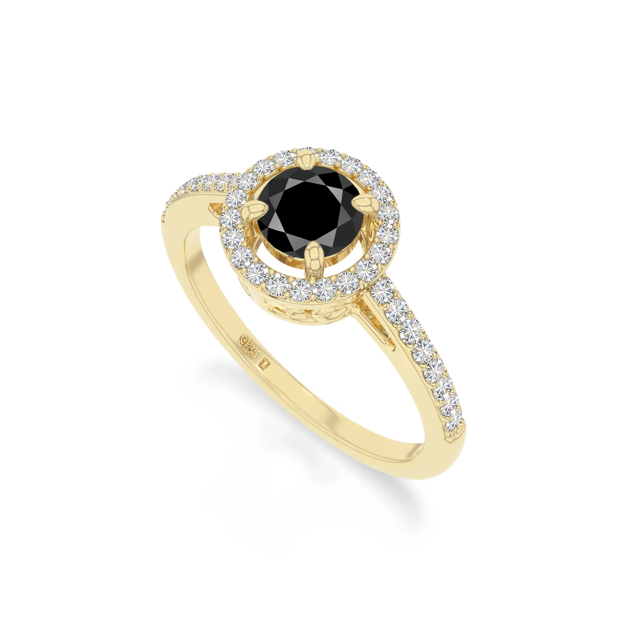 Natural Black Onyx Solitaire Halo Engagement Rings for Women with Moissanite