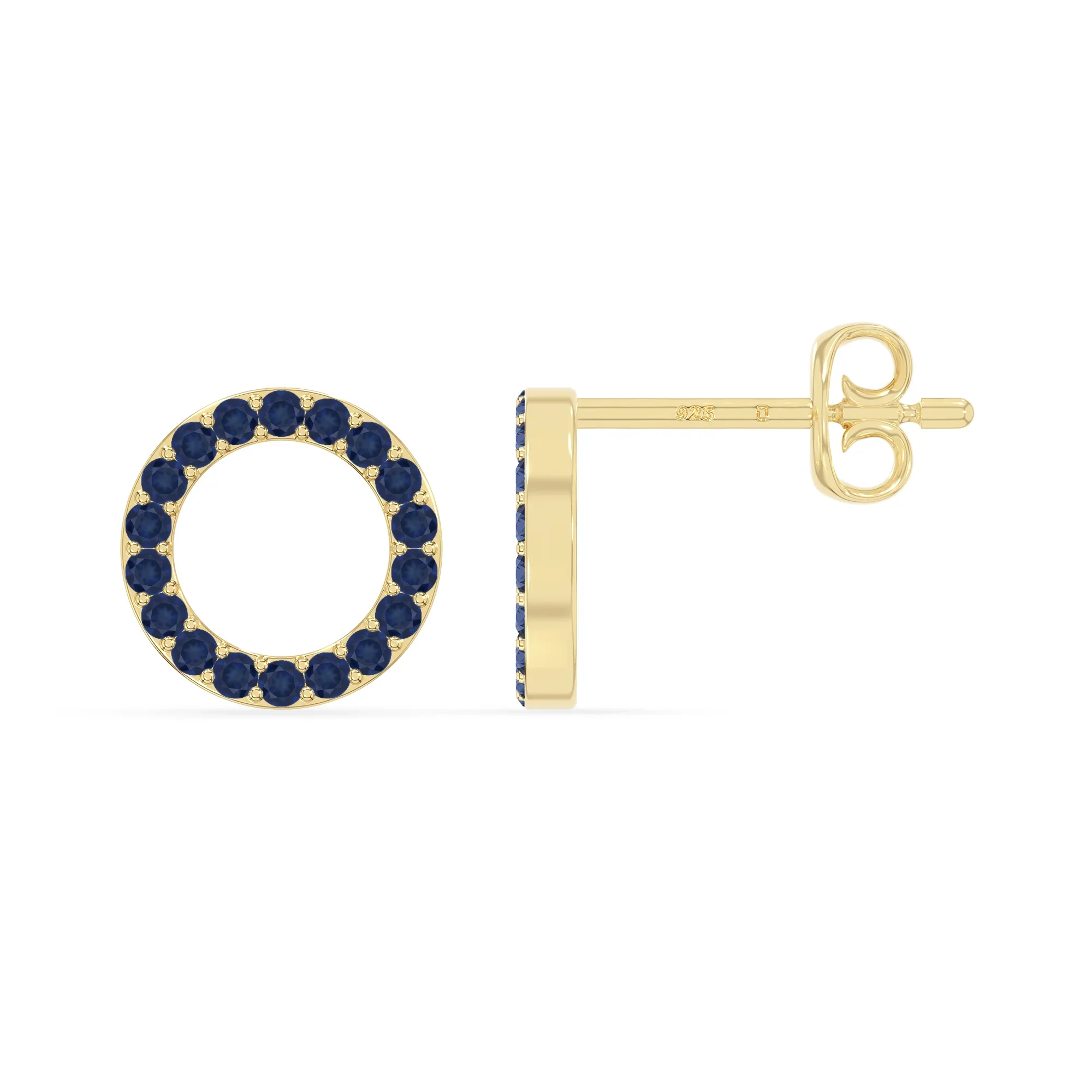 Natural Blue Sapphire Circle Stud Earrings for Women