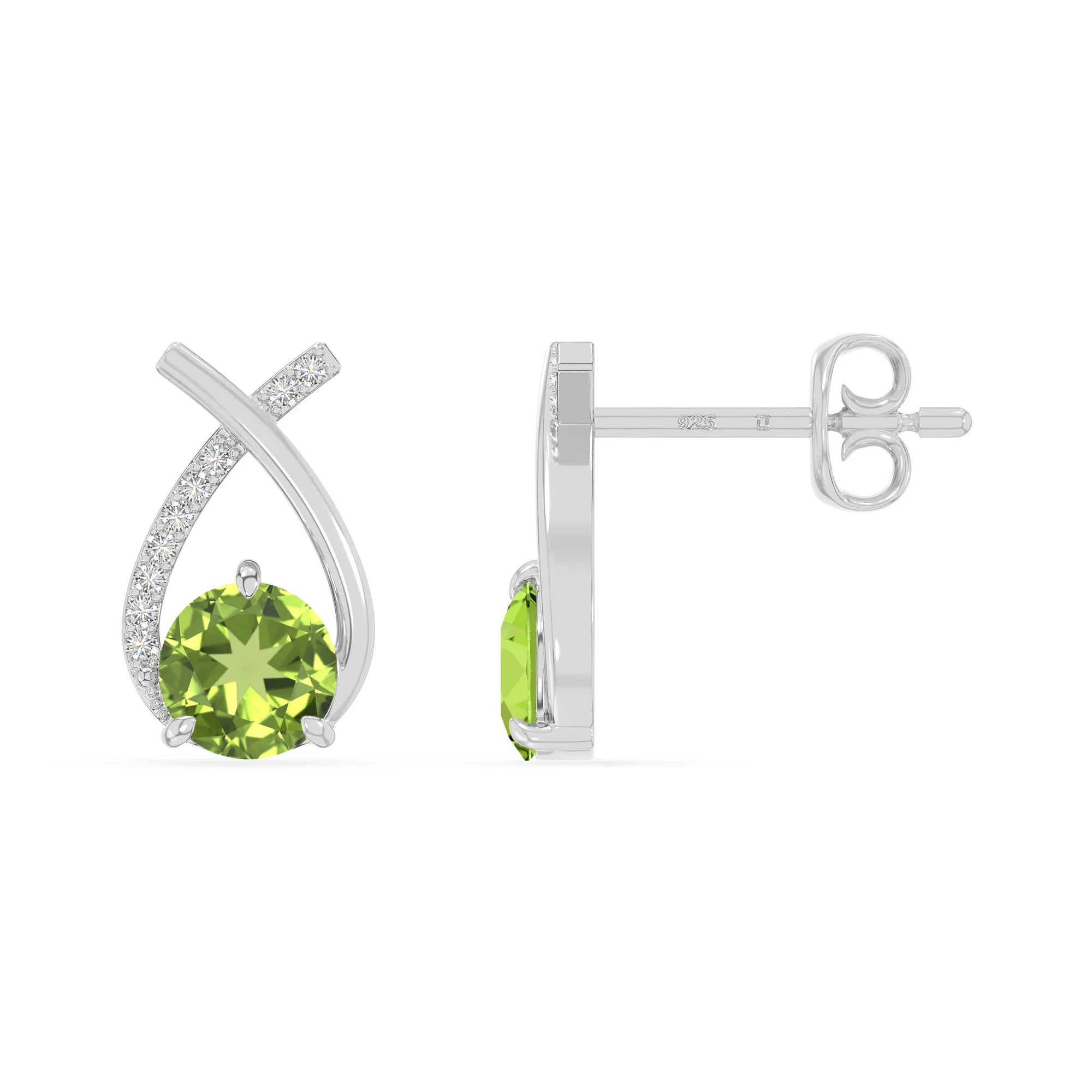 Natural Peridot Fishtail Stud Earrings for Women with Moissanite