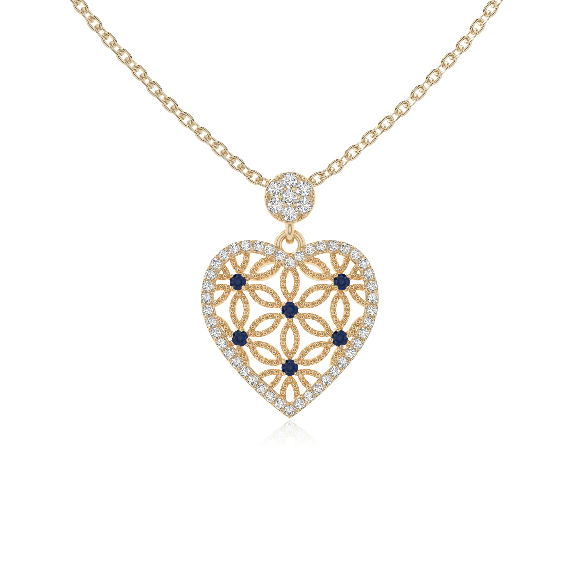 Natural Blue Sapphire Designer Pendant Necklace with Moissanite