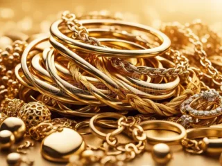 mixed-gold-jewelry-pile-generative-ai-illustration-305817026