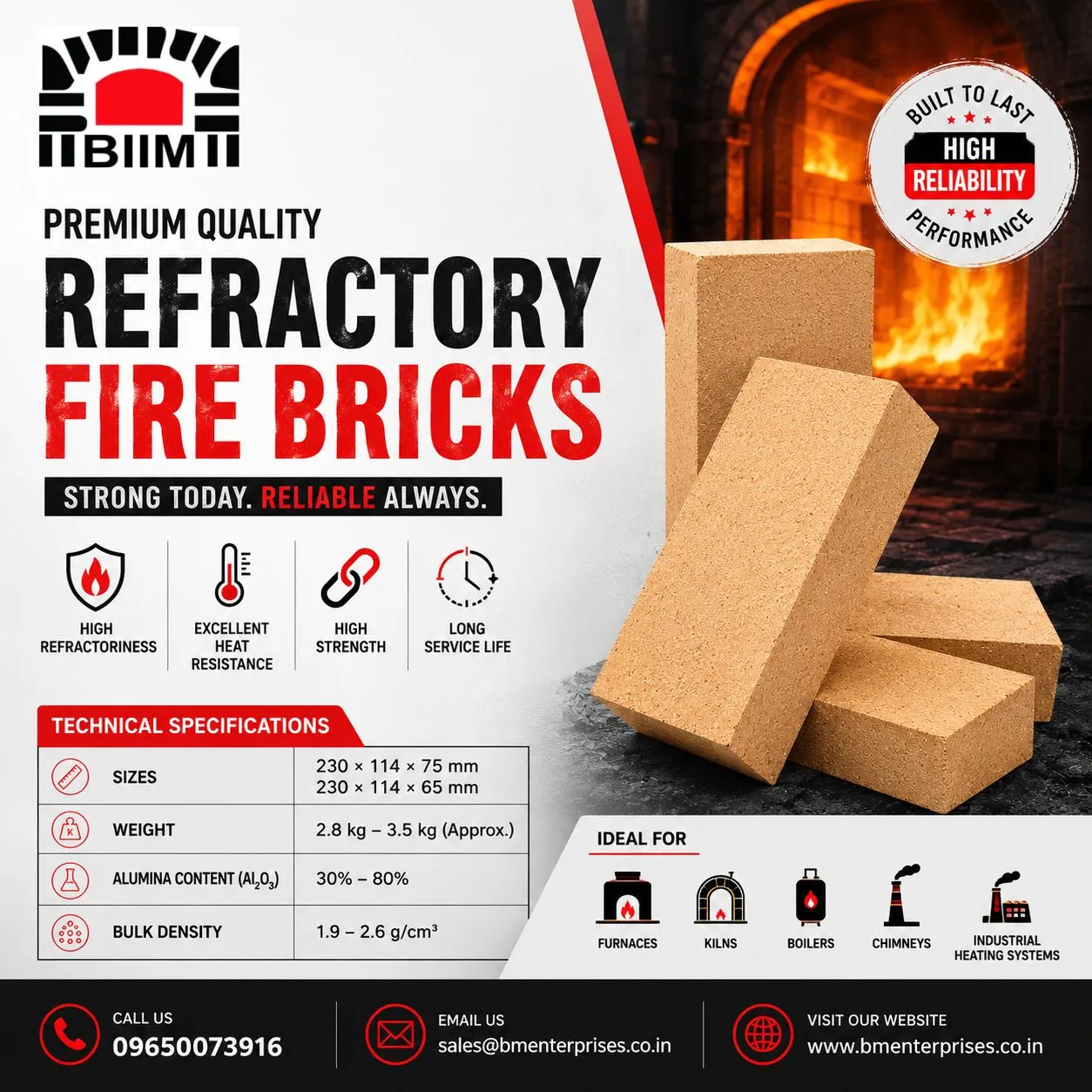Strong and durable refractory fire bricks in Ghaziabad