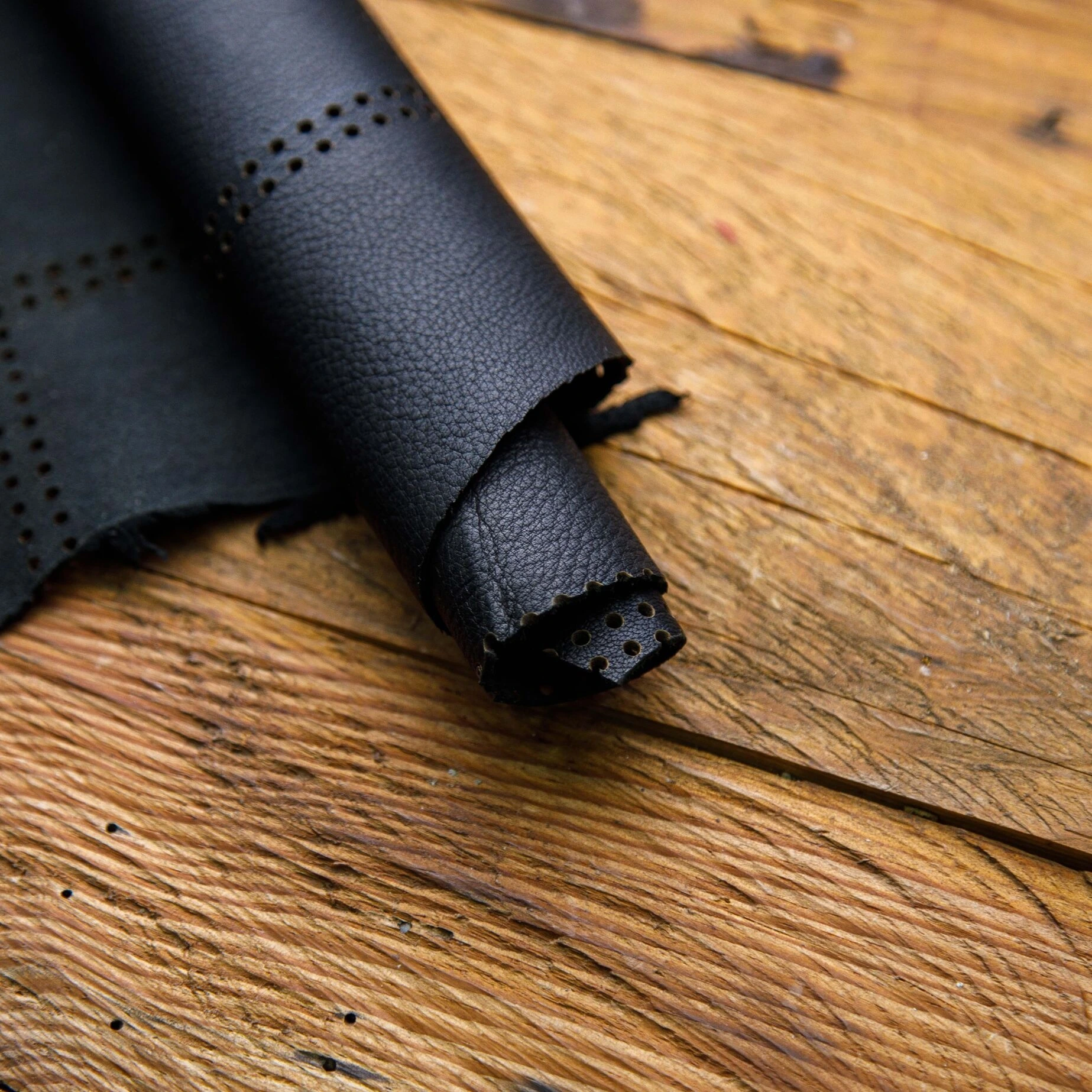 Black Chrome Tanned Perforated Leather Hide