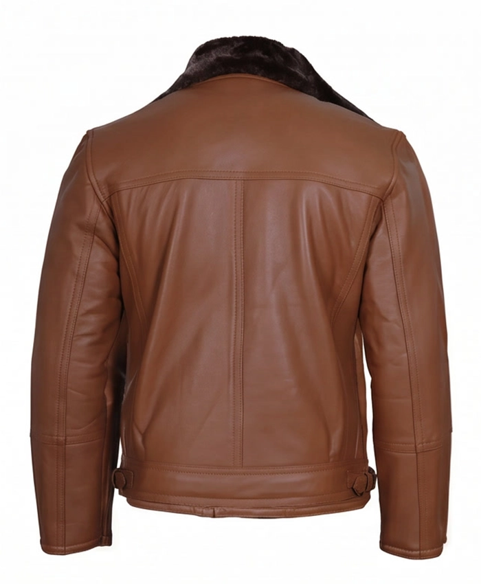 Mens Leather Shearling Brown Moto Jacket | Las Vegas Jacket