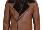 Mens Leather Shearling Brown Moto Jacket | Las Vegas Jacket