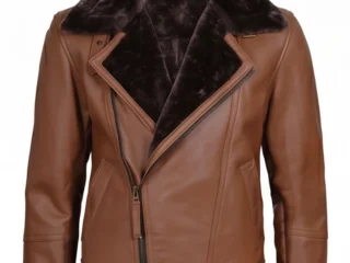 Men-Leather-Shearling-Brown-Moto-Jacket-Front-View