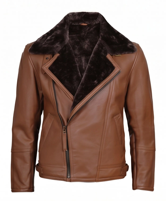 Mens Leather Shearling Brown Moto Jacket | Las Vegas Jacket