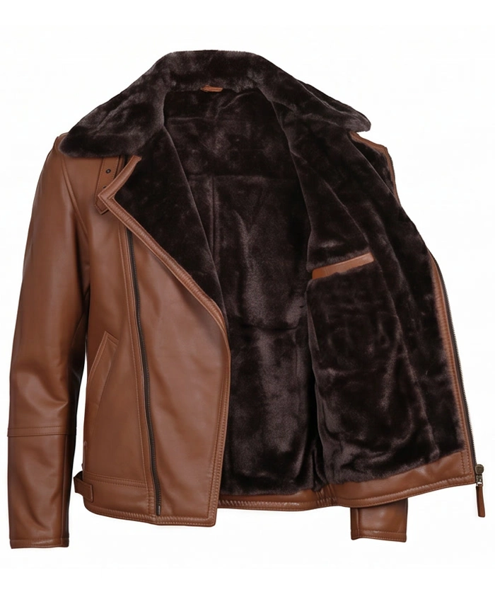 Mens Leather Shearling Brown Moto Jacket | Las Vegas Jacket