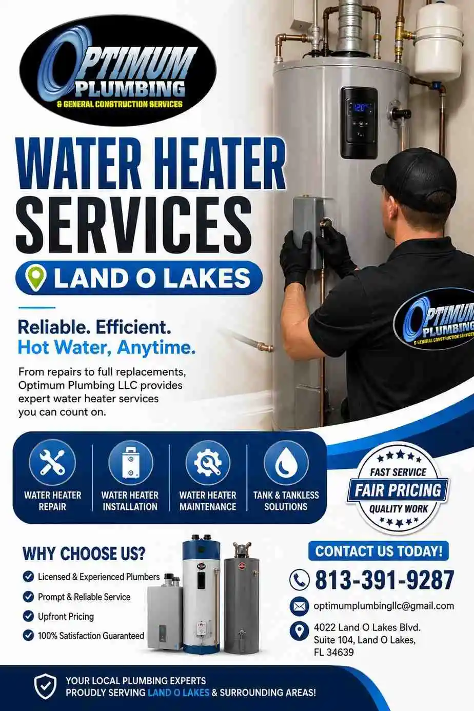 Land O’ Lakes Water Heater Experts – Repair, Install & Replace Today