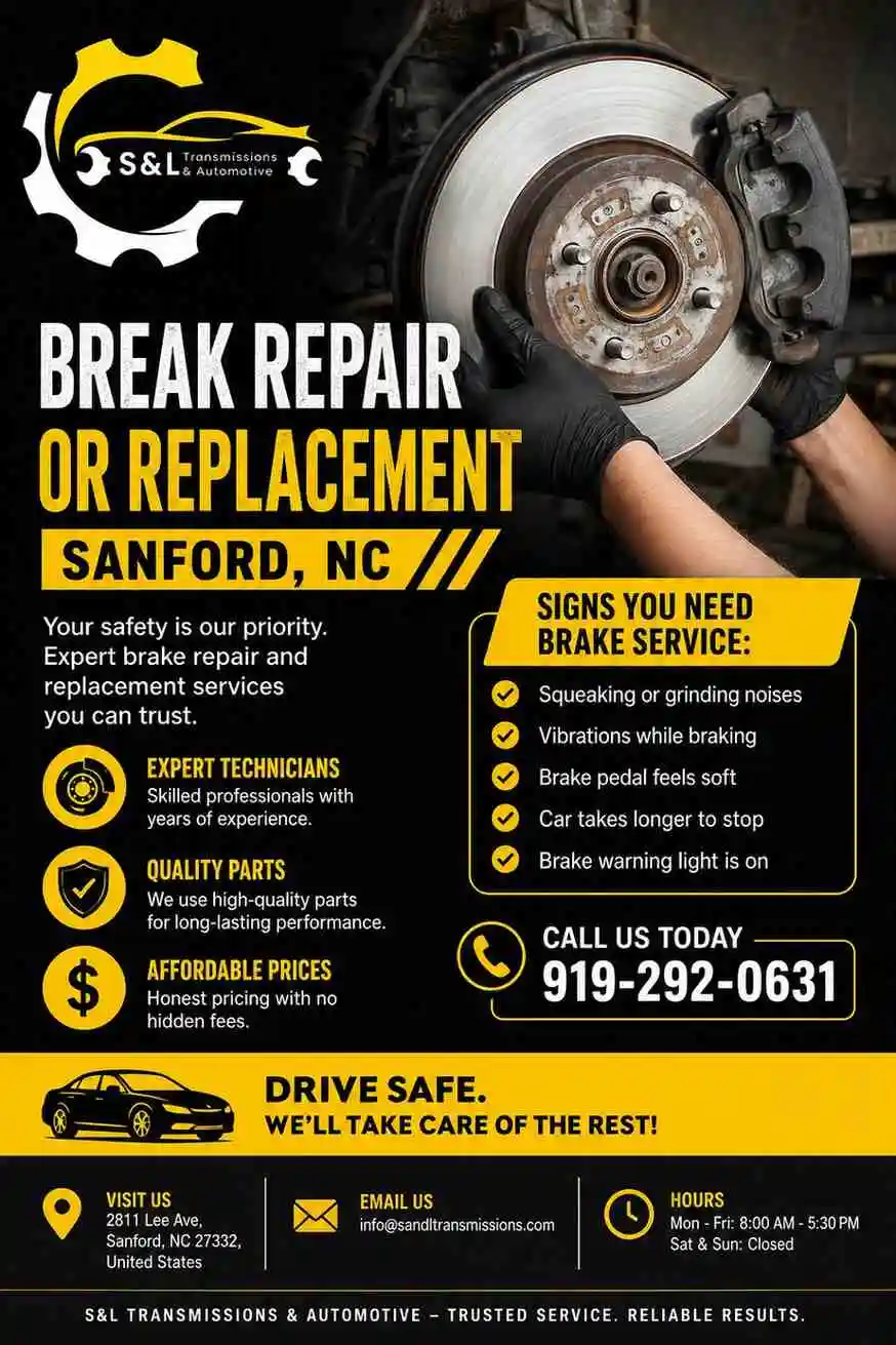 Brake Repair or Replacement in Sanford, NC – Safe, Reliable & Affordable Service