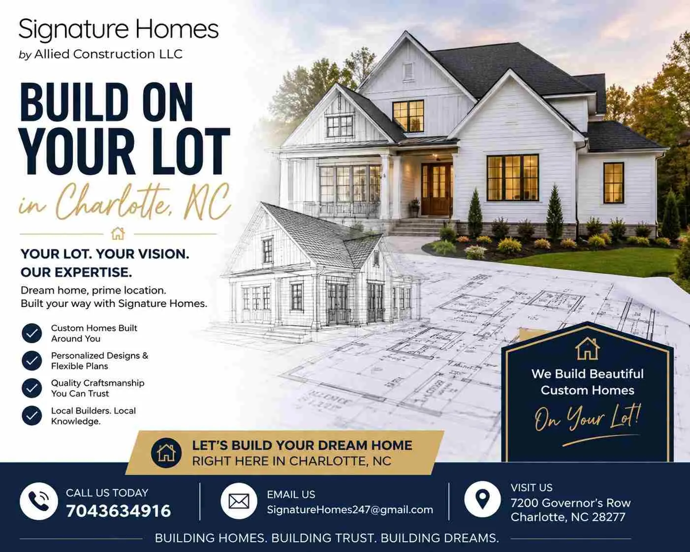 Build on Your Lot in Charlotte, NC – Create a Home That’s Truly Yours
